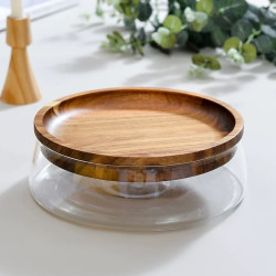 Wooden & Glass Serving Platter Large